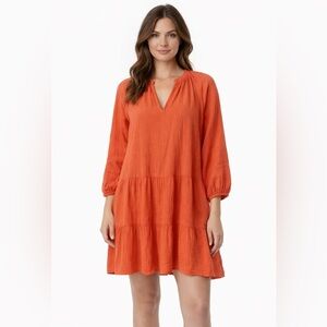 RAILS Aureta Long Sleeve Mini Dress Woman Sz M Orange Papaya